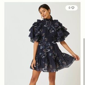 Magali Pascal silk blend navy ruffle mini dress size small